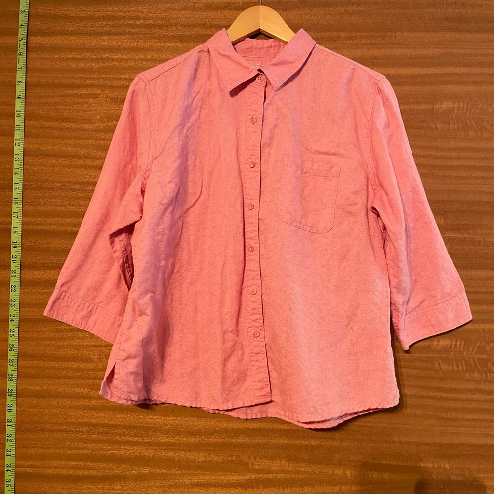 NORTHERN REFLECTIONS Linen cotton blend US XL pink 3/4 sleeve button down shirt.
